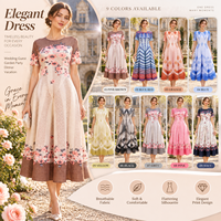 Robe midi élégante à imprimé floral pour femme, robe d'été pour invitée de mariage, robe trapèze à manches courtes, robe vintage pour soirée dans le jardin, robe de danse fluide