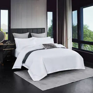5 Star hotel bedsheet bedding set supplier White draps de lit quilt cotton satin linen fitted bed sheet king size