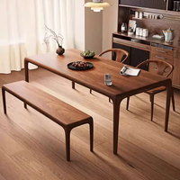 Ensemble table et chaises en bois de noyer - entièrement en bois massif, table à manger rectangulaire et table basse, design moderne et minimaliste