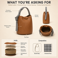 Sac seau pour femme en cuir marron caramel avec poignée tressée, porté épaule ou croisé, base structurée, usage quotidien, vente en gros