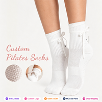 Chaussettes de Pilates personnalisées antidérapantes avec logo et nœud papillon pour femmes