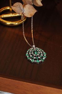Xinfly Halo Oval Cut 0.9ct Genuine Certified Emerald 18K <b>Solid</b> <b>Gold</b> Cluster <b>Pendant</b> and Necklace with 0.38ct Diamonds - Product Image 3