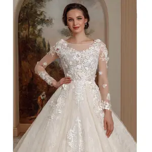 Romantic Wedding Dress Luxury Lace Ball Gown New Style Long Sleeve Classic For Bridal Plus Size