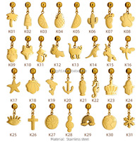 Breloque coulissante personnalisée en acier inoxydable plaqué or 18 carats PVD, mini-breloques animaux, fruits, vie marine, pendentif pied de bébé pour bracelet et collier DIY