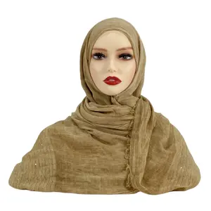 Custom Designers Solid Color Shimmer Sequin Khimar Hijab Musulman Cotton Voile Veils Viscose Head Scarf Tassel Shawls For Women