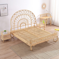 Meubles de chambre à coucher pour enfants en Chine, bois tissé en rotin naturel, 1,2 m, 1,5 m, 1,8 m, lit pour enfants en forme de fleur, lit en rotin tissé pour enfants