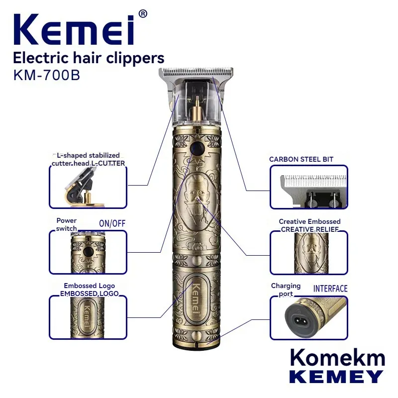 آلة حلاقة كهربائية قابلة لإعادة الشحن احترافية km-700B من kemei للرجال ماكينة قص الشعر اللاسلكية مع شحن USB ماكينة قص الشعر