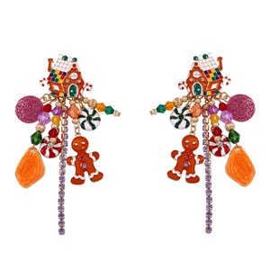 Pendientes Colgantes de Casa de Jengibre Navideña para Mujer, de Aleación con Esmalte y Cristal, Joyería de Fiesta, Estilo de Dibujos Animados Lindo, 11cm - Product Image 6