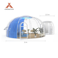 Kawagebo Kamp (KK) 6m + 2.5m Rumah Kubah Geodesik Prefabrikasi Polikarbonat PC Hotel Igloo Glamping Bubble Dome dengan Kamar Mandi