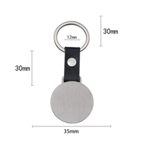 Blanker Schlüsselanhänger aus Gebürstetem Metall und Leder, Runde Form, für DIY Laser-Logo, UV-Druck und Foto, Edelstahl-Schlüsselring