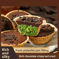 Tarta Crujiente de Chocolate Negro Sólido para Snacks Casuales al por Mayor con Relleno de Crema de Pistacho y Manteca de Cacao