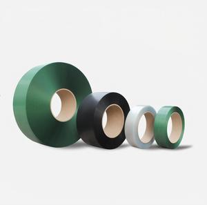 19mmエンボス加工グリーンポリエステル<span class=keywords><strong>PET</strong></span>ストラップロール高張力プラスチックストラップ金属シール & パレットパッキング用カスタムロゴ - Product Image 3