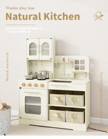 COMMIKI Ensemble de cuisine en bois pour enfants avec cuisinière et ustensiles de cuisine Jouet de cuisine éducatif Jeu de rôle Cuisine de style naturel