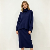 Direct Usine vetements femme ensembles pour femmes tricot mélange viscose col roulé 2 pièces jupe décontractée pour la maison