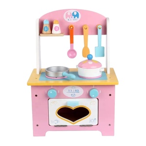 Juego de Juguetes de Cocina de Madera 2 en 1 para Niñas, Color Rosa, con Accesorios de Cocina de Juguete - Product Image 1