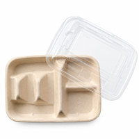 Plateau jetable biodégradable de plat de taco de supports de taco d'Oilproof avec 3 compartiments