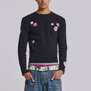 Camicia da uomo a manica lunga in cotone <span class=keywords><strong>termica</strong></span> a <span class=keywords><strong>maglia</strong></span> con motivo distintivo nero colorato con toppe stampate - Product Image 2