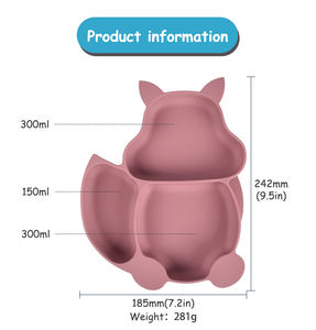 ชุดจานแบ่งซิลิโคน BPA ปลอดภัยใช้กับไมโครเวฟและเครื่องล้างจานอาหารดูดรูปกระรอกใช้ในทุกวัน - Product Image 4