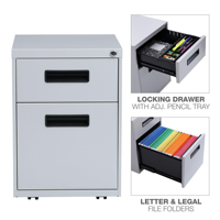 Armoire à dossiers verticale à 2 tiroirs, format lettre, verrouillable et mobile, pour bureau à domicile