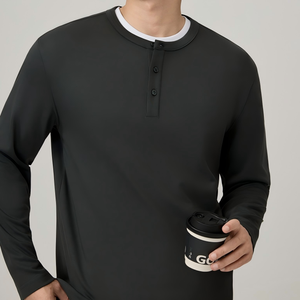 T-shirt de sport pour homme à séchage rapide, col boutonné, manches longues, décontracté, pour la course et l'entraînement, collection automne - Product Image 1