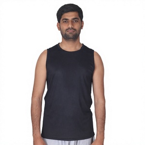 2027 Premium Quality OEM Men's <b>Black</b> Sleeveless <b>Tank</b> <b>Top</b> O-Neck Knitted Breathable Solid Color Casual Wear 100% Badge Front - Product Image 1