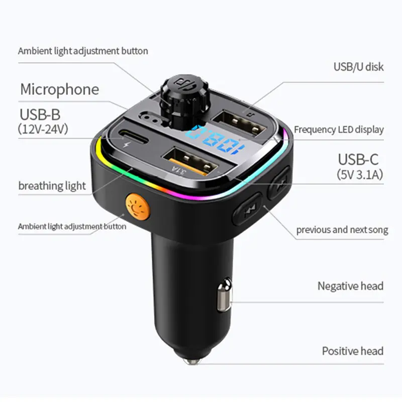 C26 dual USB car charging ricarica rapida Bluetooth trasmettitore FM vivavoce in auto Bluetooth lettore MP3 multifunzionale auto char