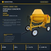 Mini Bétonnière Portable 400L avec Engrenage Annulaire, Sans Courroie, Déchargement Manuel par Volant pour Travaux de Fondation, de Jardin et Routiers