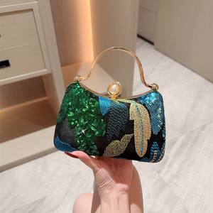 Bolso de <span class=keywords><strong>lentejuelas</strong></span> verdes de lujo para mujer, con caja Retro bolso de mano, <span class=keywords><strong>vestido</strong></span> de fiesta, patrón geométrico, nuevos bolsos de noche de moda - Product Image 4