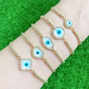 Bracelet de bijoux plaqué or pour femmes, vente en gros, zircon cubique, mauvais œil