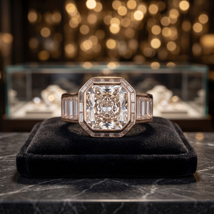 Bague en diamant de laboratoire taille Asscher 5,00 CT, Or massif 18K 14K 10K, Argent 925, Octogone, Baguette, Halo, Channel, Shoulder, Cadeaux de mariage - Product Image 4