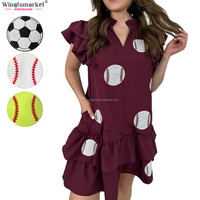 Vêtements de jour de match en gros à volants à plusieurs niveaux paillettes étoile Gameday Fan Mini robe crantée Baseball Sequin Football Robes pour femmes