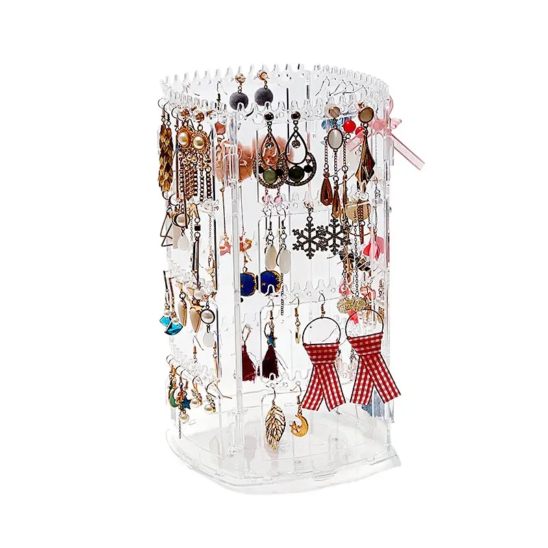 Présentoir de bijoux rotatif à 360 degrés transparent acrylique simple, présentoir de collier suspendu de stockage de bijoux de boucle d'oreille