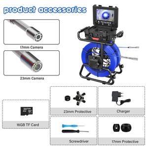 Caméra d'inspection <span class=keywords><strong>de</strong></span> canalisations 100FT/30M, caméra d'égout auto-nivelante, compteur <span class=keywords><strong>de</strong></span> distance, DVR, caméra <span class=keywords><strong>de</strong></span> plomberie 9 pouces avec double caméra/câbles - Product Image 5