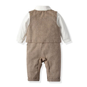 Thời Trang Baby <span class=keywords><strong>Boy</strong></span> Quý Ông Rompers Bộ 3 Mảnh Quần Áo Sơ Sinh Jumpsuit & Vest & Mũ Quần Áo Set - Product Image 3