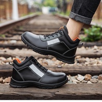 Chaussures de sécurité pour hommes, noires, mi-hautes, respirantes, en cuir PU, avec embout en acier, pour l'hiver et l'automne, pour la construction, l'usine, le travail