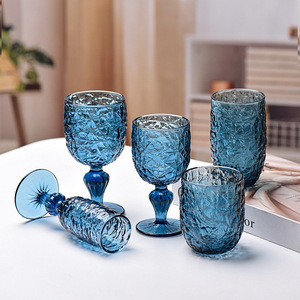 Factory Wholesale Hand Blown Smoke Gray Big Belly European Retro Relief Wine Glass High Foot <strong>Original</strong> Material Ice <strong>Glassware</strong> - Product Image 2
