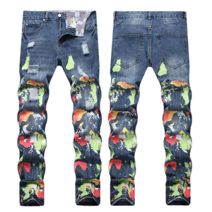 <span class=keywords><strong>Jeans</strong></span> da <span class=keywords><strong>Uomo</strong></span> Colorati con Patchwork Camouflage, Pantaloni in Denim <span class=keywords><strong>Skinny</strong></span> Effetto Vissuto, Produzione all'Ingrosso OEM - Product Image 1