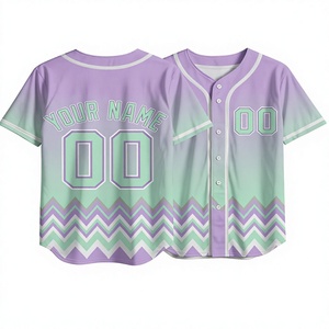 Maillot de baseball personnalisé dégradé violet-vert, motif couronne de lauriers et chevron, nom et numéro personnalisés, entièrement boutonné, pour équipe - Product Image 1