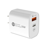 Bloc chargeur mural USB C 20W Dual Port Type-CWall Plug-in USB Charger 20W PD & QC3.0 USB a Fast Charging Block for iPhone