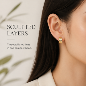 ต่างหูห่วงเปิดสามชั้นสแตนเลสสตีล ชุบทอง 14K แบบสุญญากาศ มีสีทองและสีเงินให้เลือก ขนาด 13.9 x 7.1 มม. - Product Image 5