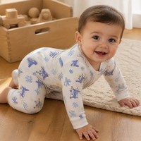 Tissu en coton imprimé numérique personnalisé, écologique, motif dinosaure et cactus, doux, respirant et respectueux de la peau, idéal pour les ensembles cadeaux bébé, les barboteuses et les vêtements pour enfants.