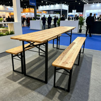 Ensemble de table pliante en bois portable, plateau en bois massif, pieds en métal, gain de place, table de pique-nique, table de salle à manger, design moderne pour l'extérieur et les hôtels