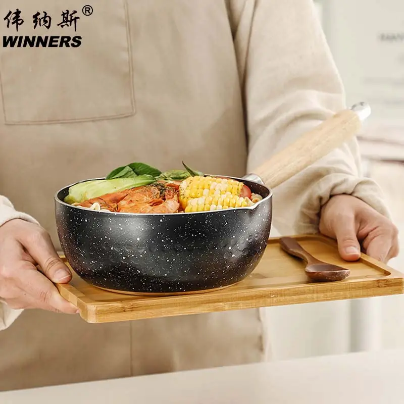 doppelboden antihaft-yukihira soßenpfanne suppe wärmer nudel-topf milchtopf mit holzgriff für küche und hausgebrauch