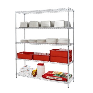 رف تخزين متعدد الأغراض بتصميم مفتوح صحي ورفوف قابلة للتعديل، 5 طبقات من الأسلاك الفولاذية المطلية بالكروم - Product Image 1