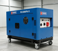Générateur diesel silencieux YuChai YC10GFS-3 10-11kW à châssis ouvert, démarrage électrique, bicylindre en V, AVR 200A, 25L, 230V pour usage domestique