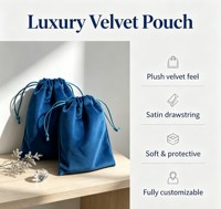 Pochette à bijoux en velours bleu, sac cadeau en satin avec cordon, emballage personnalisé avec logo, sachet