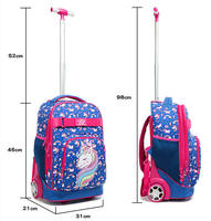 Sac à dos à roulettes unisexe imperméable avec fermeture éclair et motif de dessin animé, ensemble de sacs d'école 3 en 1 pour enfants