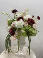 Nouvelle Composition Florale de Mariage 2027, Fleurs Artificielles en Soie, Hortensia Vert Rose Rouge, Boule de Fleurs pour la Décoration de Table de Mariage