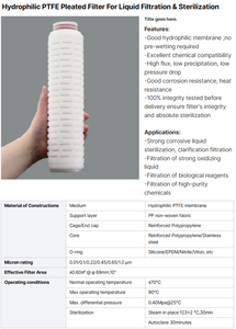 0.01 Micron microporous màng <span class=keywords><strong>PTFE</strong></span> Pleated lọc nước yếu tố <span class=keywords><strong>PTFE</strong></span> xếp li hộp mực lọc nước 5-40 inch 0.01-1μm - Product Image 2