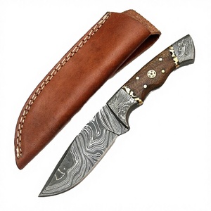 Cuchillo Jexmoo OEM hecho a mano de acero de Damasco de grado industrial, 2 mm de grosor, hoja curva de 9 pulgadas, mango de madera, funda de cuero. - Product Image 3